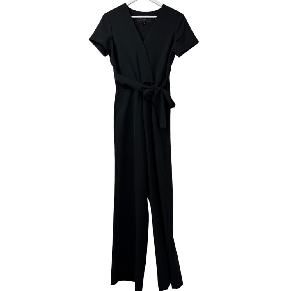 Nicole Miller Womens Collection Black Wrap Front Short Sleeve Jumpsuit 4 - Picture 1 of 14